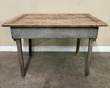 Attractive Antique Primitive Table With Old Blue Paint 31"X44"X29"