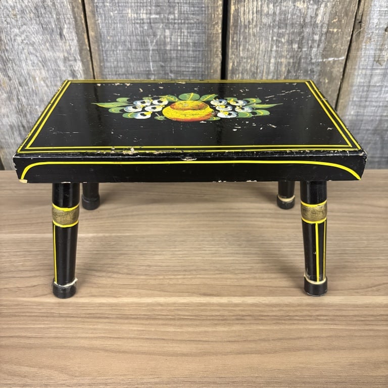 J.S. Ebersol Style Hand Painted Amish Folk Art Footstool 7"X12"X7": J.S. Ebersol Style Hand Painted Amish Folk Art Footstool 7"X12"X7"
