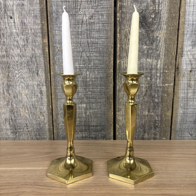 Pair Of Vintage Brass Taper Candlestick Holders 4"X14" (1 of 5)