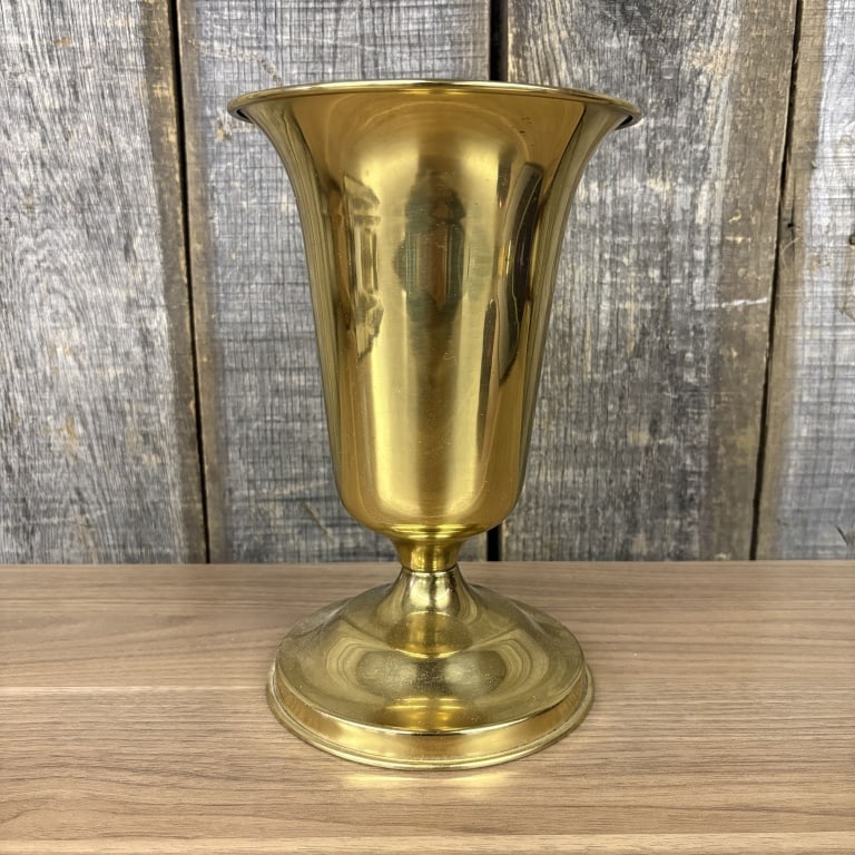 Brass Or Gold Colored Metal Trumpet Vase 7"X10" (1 of 3)