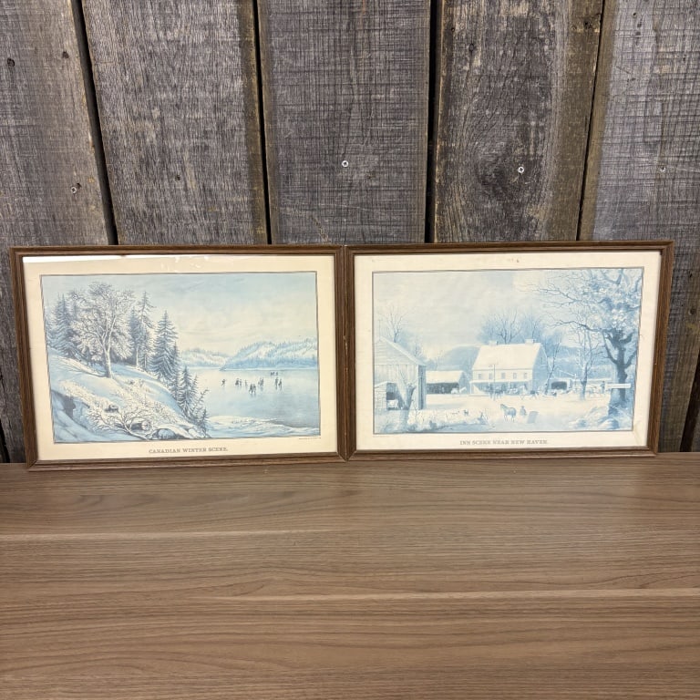 Currier - Ives "Canadian Winter Scene" And "Inn Scene Near New Haven" 11"X16": Currier - Ives "Canadian Winter Scene" And "Inn Scene Near New Haven" 11"X16"