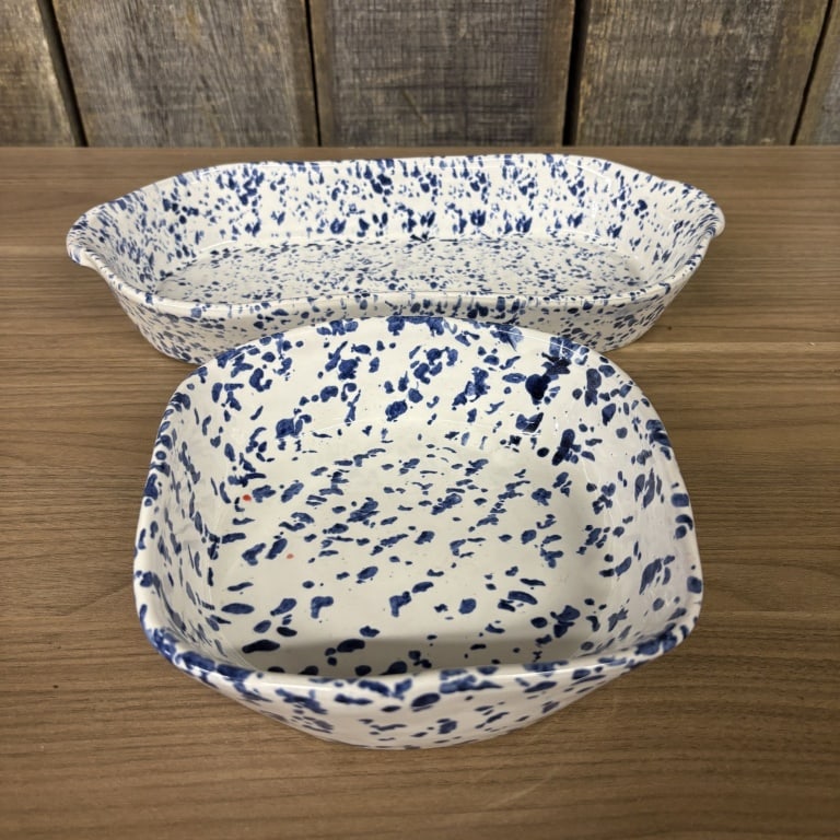 Pair Of Decorated Splatter Decorated ByBee Pottery Dishes (Largest 6"X13") (1 of 6)