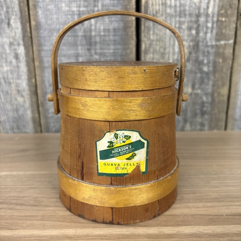 Vintage Primitive Style Firkin Branded For Hickson's Guava Jelly 5"X7.5" (1 of 5)
