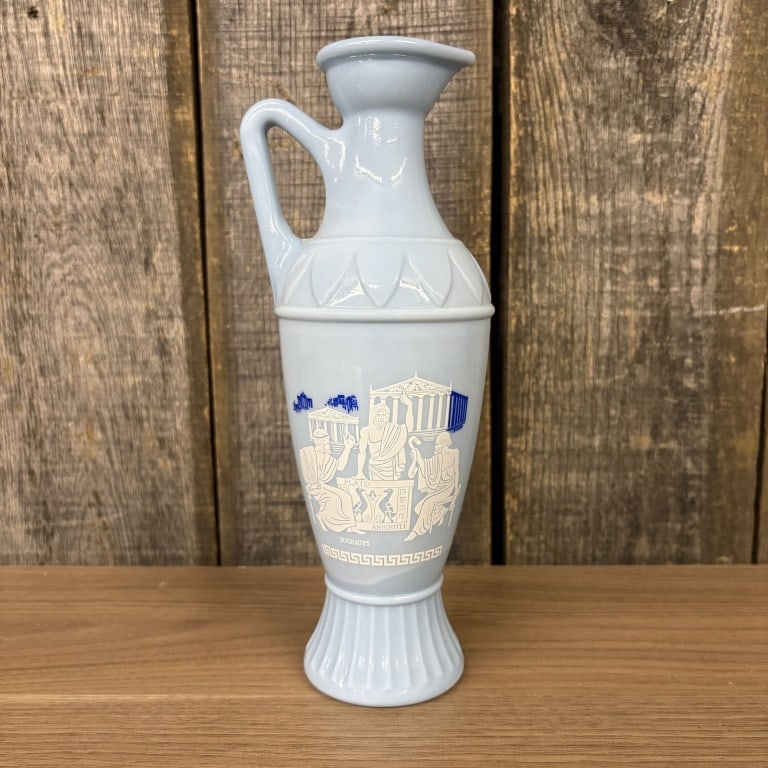 Vintage 1961 Jim Beam Blue Milk Glass Decanter Featuring The Greek Philosophers Socrates, Plato,: Vintage 1961 Jim Beam Blue Milk Glass Decanter Featuring The Greek Philosophers Socrates, Plato, Aristotle 4"X11"