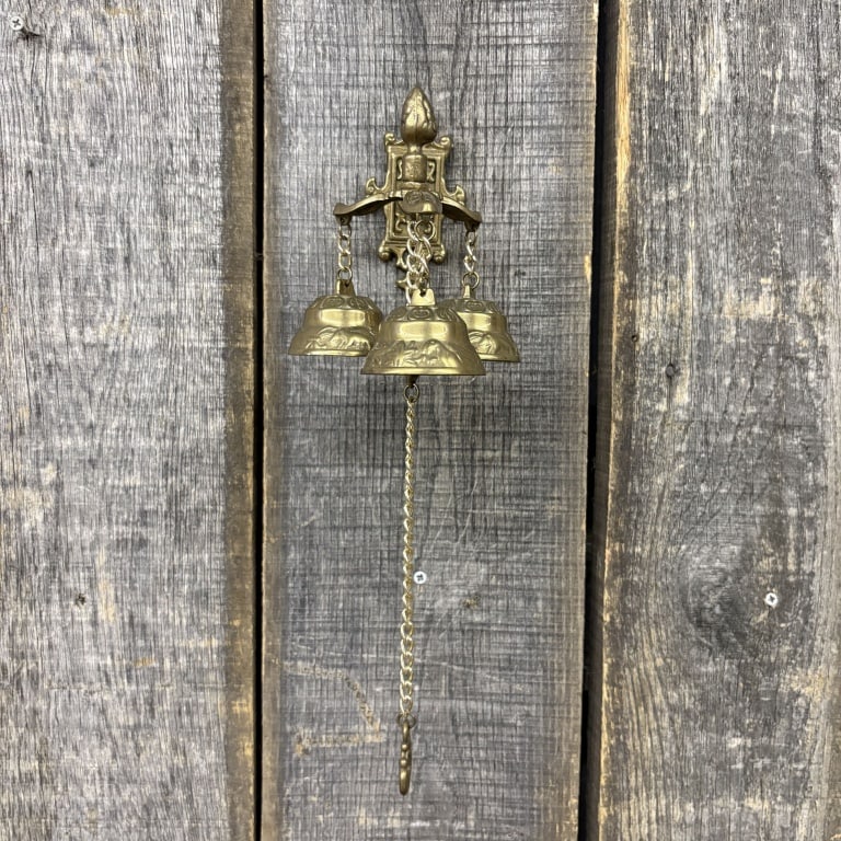 Vintage Solid Brass Triple Door Chime Or Shopkeeper's Bell 4"X14" (1 of 4)