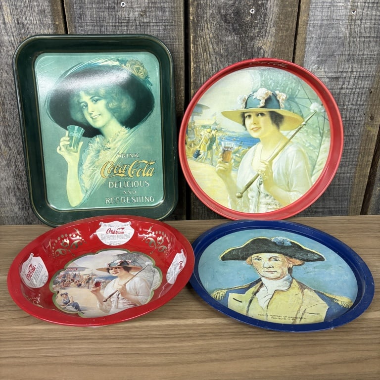 Lot Of 4 Assorted Metal Coca-Cola And George Washington Trays 13"X10" (1 of 5)