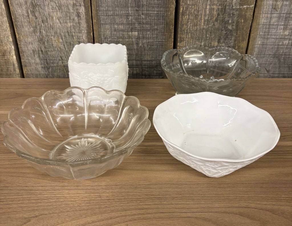 Collection Of Vintage Glass And Milk Glass 8"X4": Collection Of Vintage Glass And Milk Glass 8"X4"