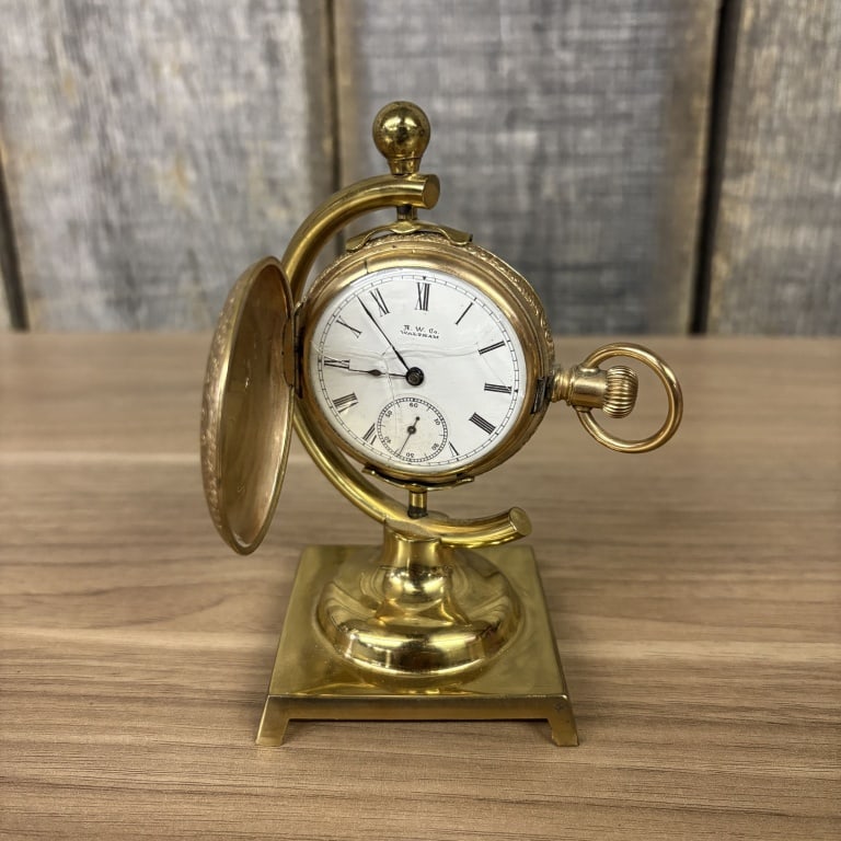 Vintage Waltham Pocket Watch Displayed In Brass Pocket Watch Display 2.5"X5": Vintage Waltham Pocket Watch Displayed In Brass Pocket Watch Display 2.5"X5"