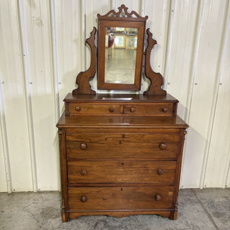 Antique Eastlake Victorian Walnut Dresser With Wishbone Mirror 17"X36"X64" (1 of 7)
