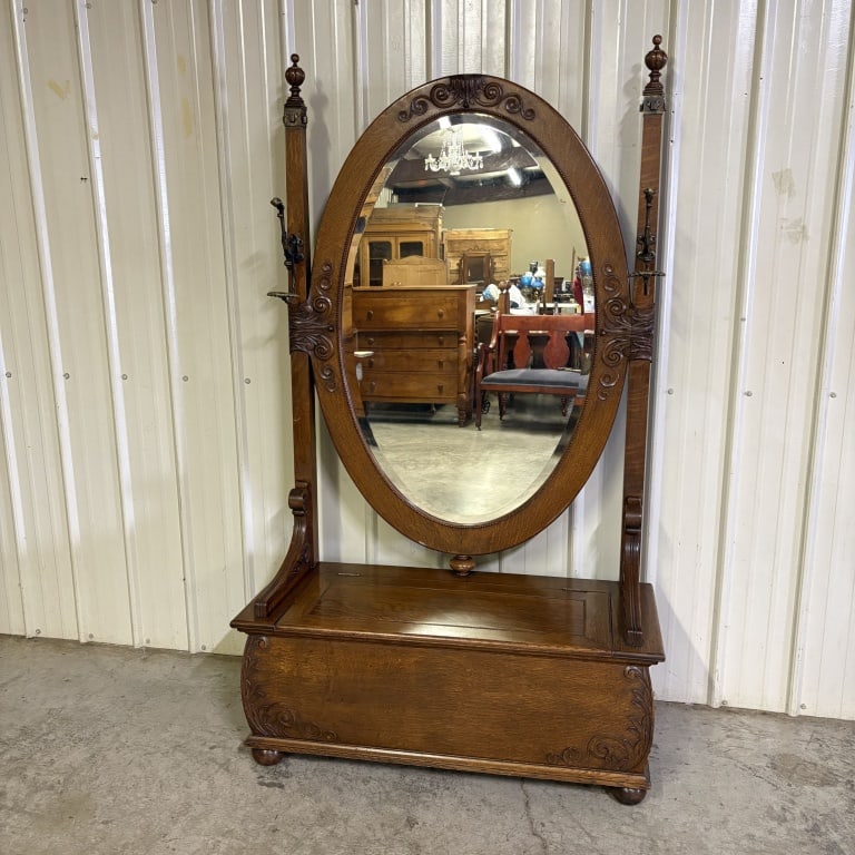 Unique Antique Large Beveled Mirror Oak Hall Tree With Lift Top Storage Bench 19"X45"X78": Unique Antique Large Beveled Mirror Oak Hall Tree With Lift Top Storage Bench 19"X45"X78"