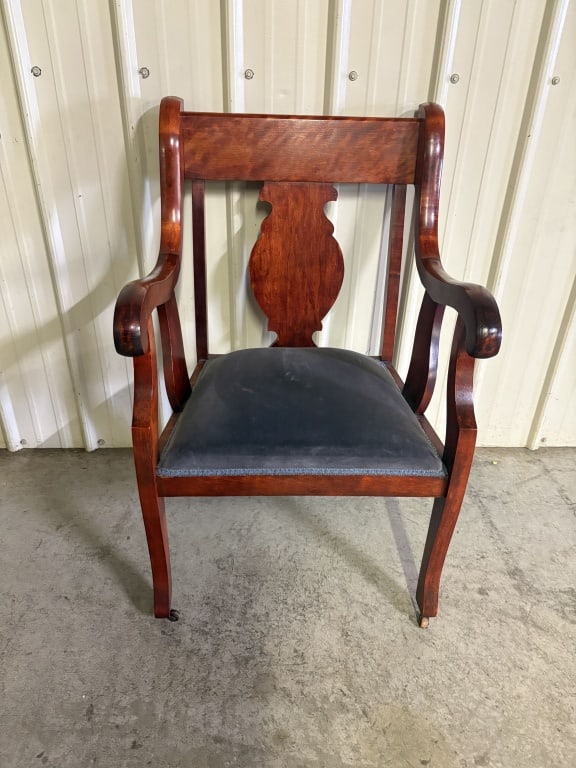 Victorian Or American Empire Style Mahogany Chair With Dark Blue Velvet Upholstery 24"X26"X38" (1 of 4)