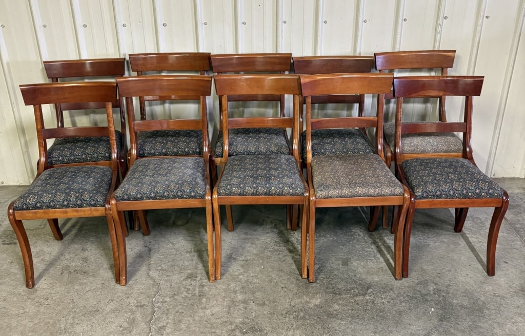 Lot Of 10 Cherry Upholstered Dining Chairs 18"X22"X33" (1 of 6)