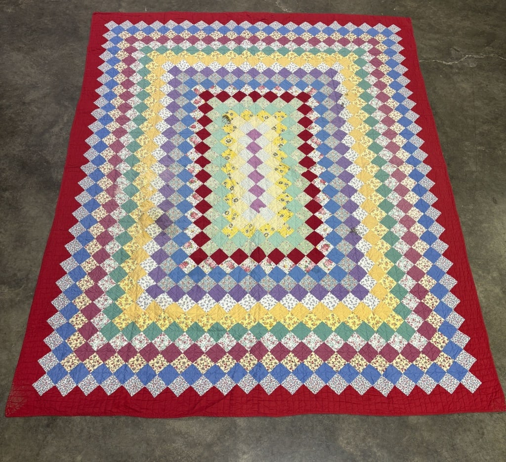 Handsewn Trip Around the World Patchwork Quilt - 72"x89" (1 of 7)