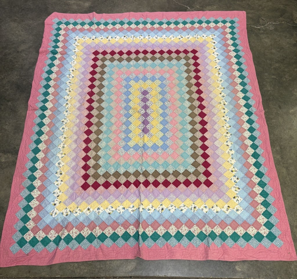 Handsewn Trip Around the World Patchwork Quilt - 76"x92" (1 of 7)