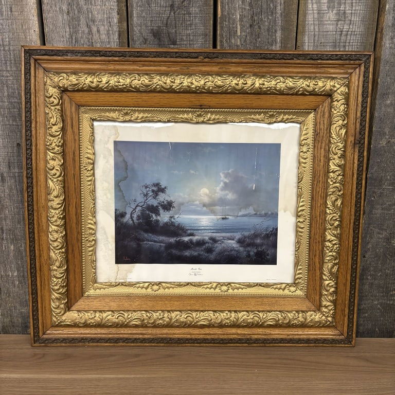 Wooden and Gilt Framed "Moonlit Cove" by Dalhart Windberg, Open Edition - 32"x 28" (1 of 5)