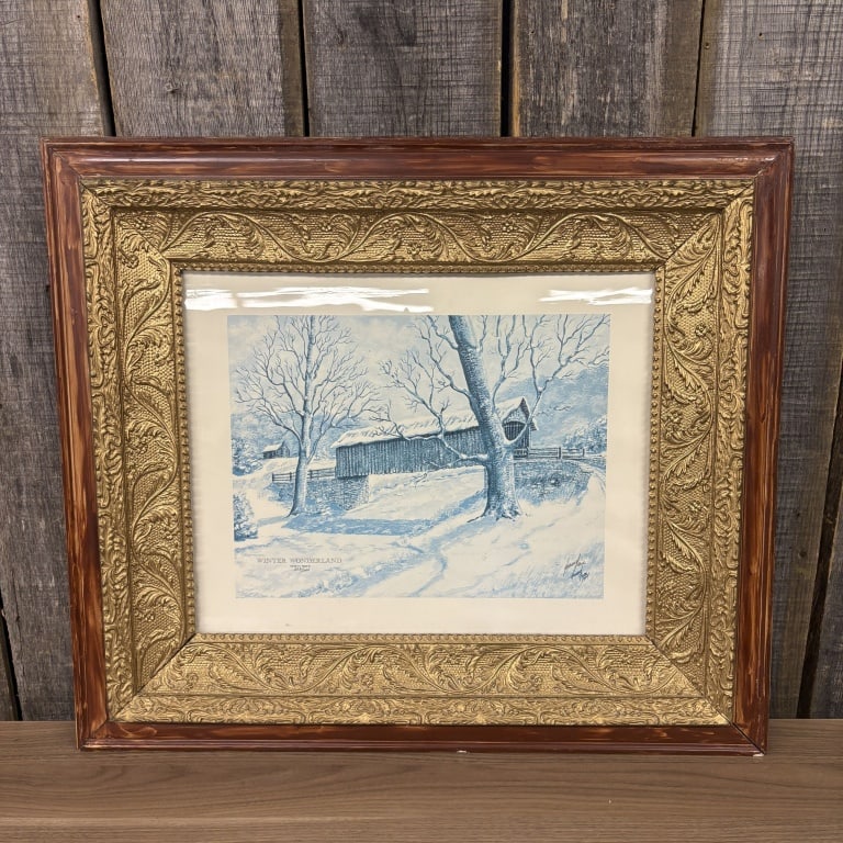 Gile Framed Print by Howard Fain Titled "Winter Wonderland" Series III Plate 4, 223/1000 - 30"x: Gile Framed Print by Howard Fain Titled "Winter Wonderland" Series III Plate 4, 223/1000 - 30"x 25"