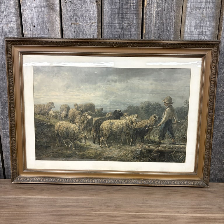 Print of a Fine 19th Century French Oil on Canvas Of Sheep Painting, signed by Artist - 42"x30" (1 of 6)