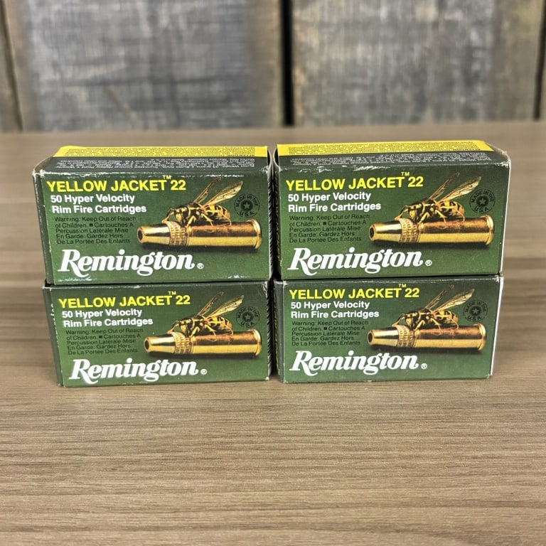 4 Boxes of Remington Yellow Jacket 50 Hyper Velocity Rimfire Cartridges .22 - 2.5": 4 Boxes of Remington Yellow Jacket 50 Hyper Velocity Rimfire Cartridges .22 - 2.5"