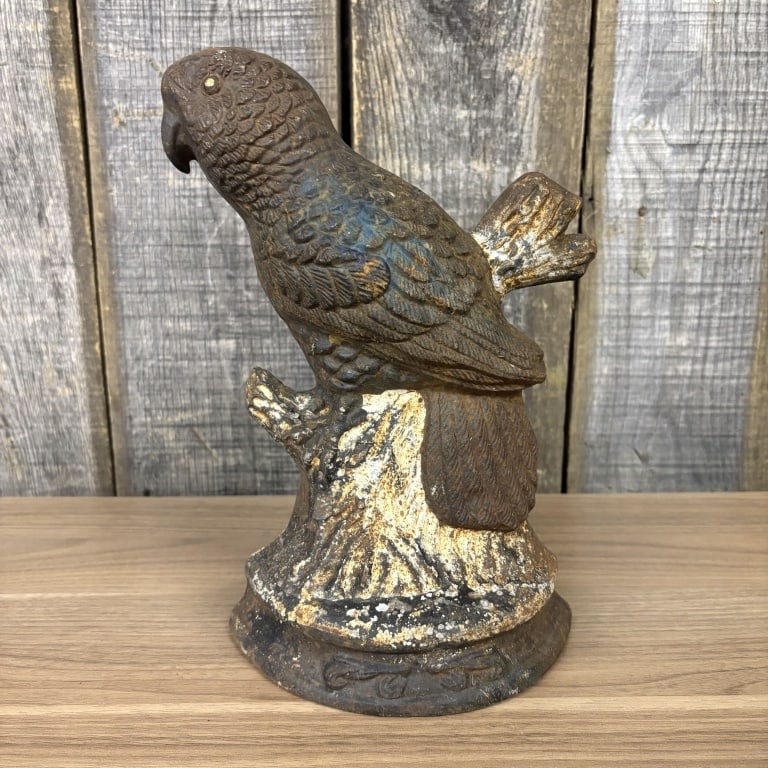 Antique Cast Iron Parrot Doorstop - 7"x 12"x: Antique Cast Iron Parrot Doorstop - 7"x 12"x