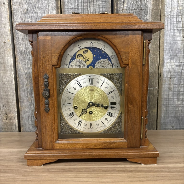 Vintage Emperor Mantel Clock with a Moon Phase Dial and Westminster Chimes - 13X6.5"X15.5" (1 of 8)