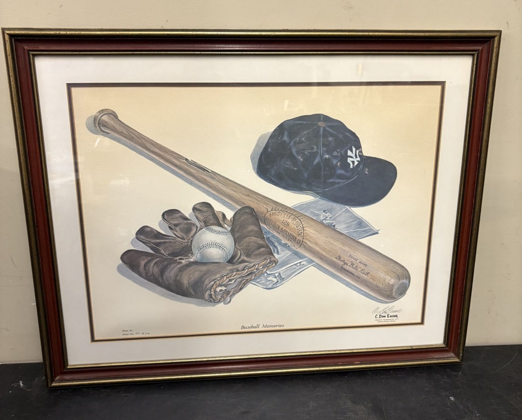 Framed, Limited-Edition Art Print Titled "Baseball Memories" by artist C. Don Ensor - 28"X23" (1 of 4)