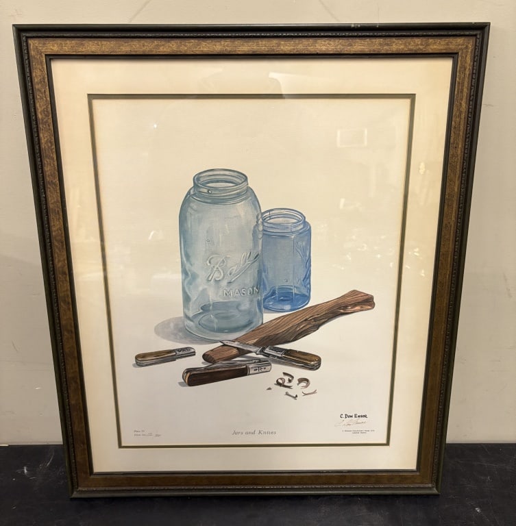 Framed Art Print Titled "Jars and Knives" by Artist C. Don Ensor - 23"X27": Framed Art Print Titled "Jars and Knives" by Artist C. Don Ensor - 23"X27"