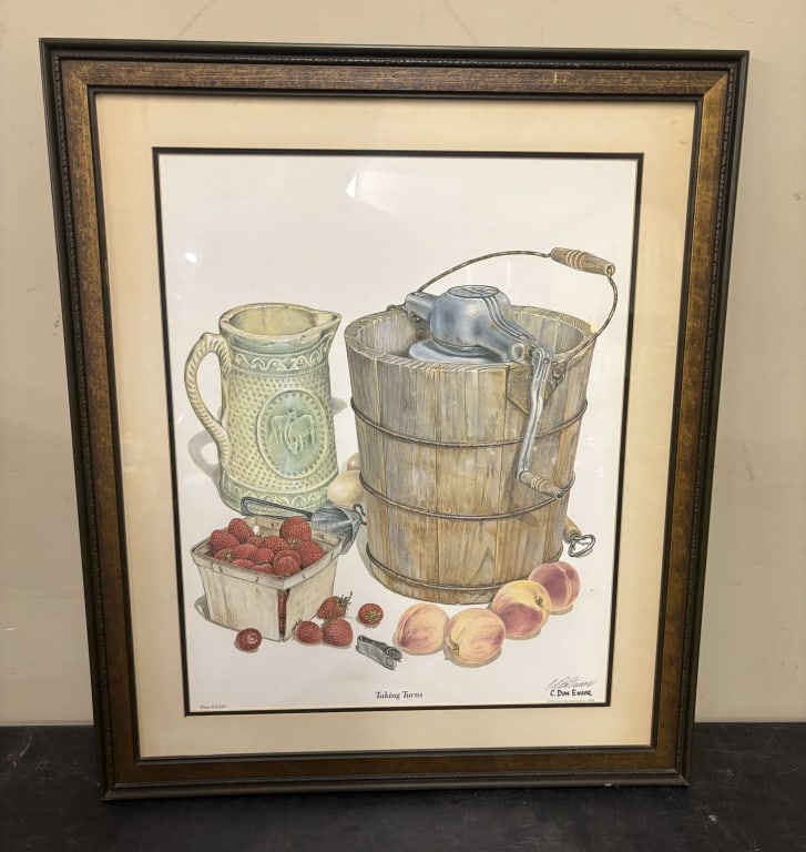 Framed print of a watercolor still life painting titled "Taking Turns" by artist C. Don Ensor: Framed print of a watercolor still life painting titled "Taking Turns" by artist C. Don Ensor 22"X27"