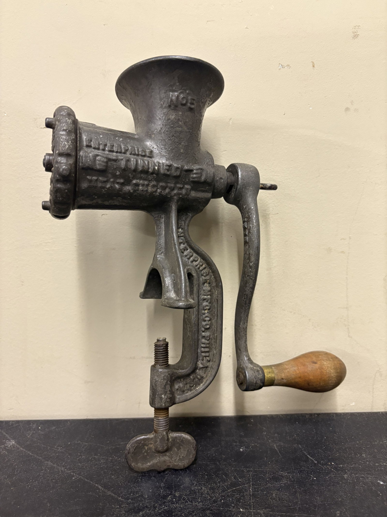 Antique Cast Iron Meat Grinder - Enterprise No. 5 9"X11" (1 of 4)