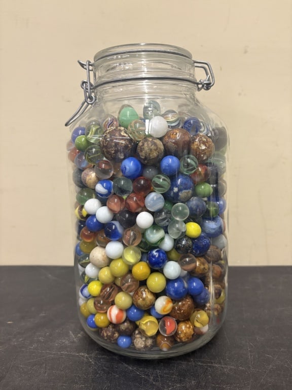 Large Jar Of Collectible Old Glass Marbles 6"X10" (1 of 5)