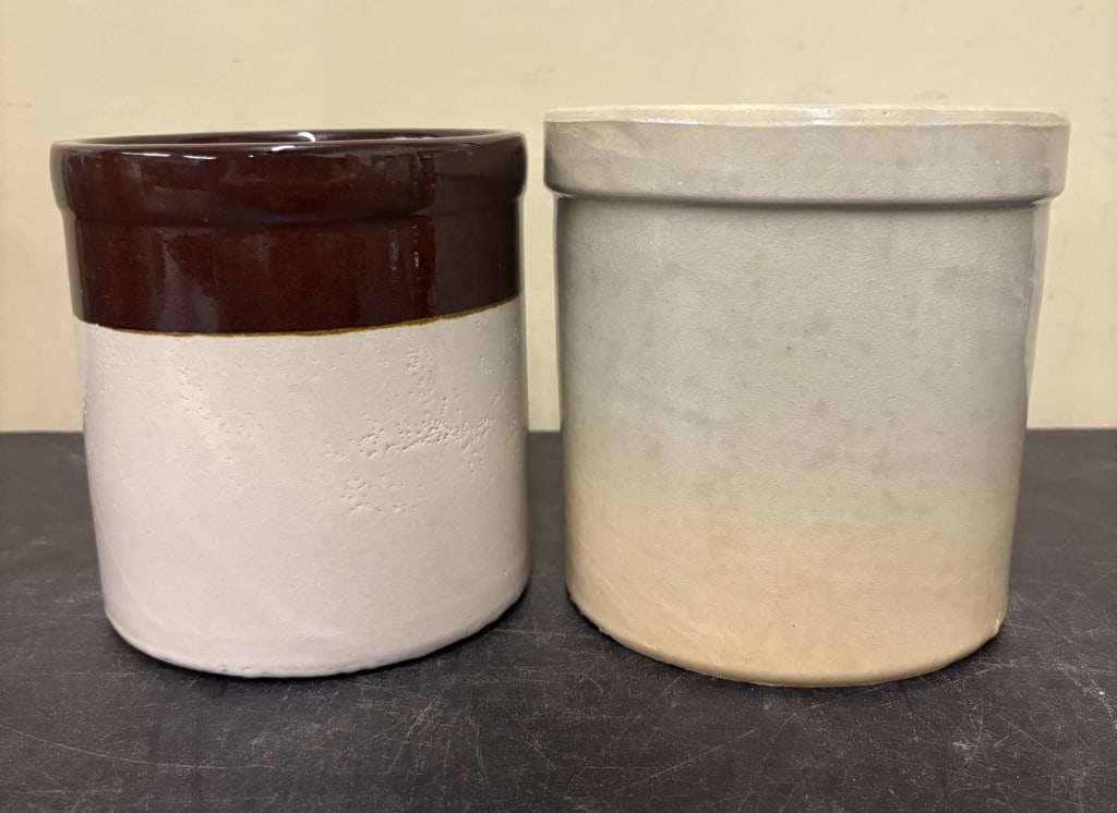 Pair Of Stoneware Pottery Crocks 6"X7" (1 of 4)