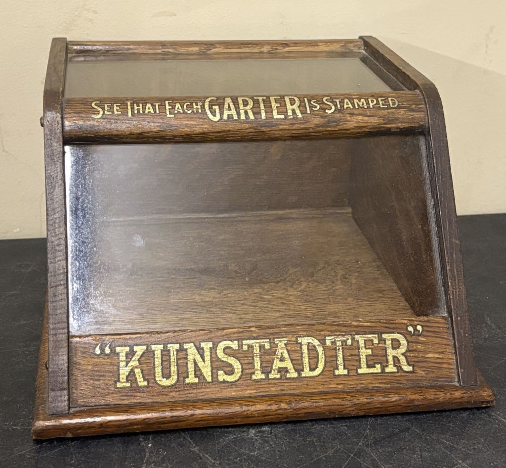 Antique Wooden And Glass Shop Display Cabinet For Kunstadter Brand Garters - Country Store Marketing: Antique Wooden And Glass Shop Display Cabinet For Kunstadter Brand Garters - Country Store Marketing 9.5"X10"X6"