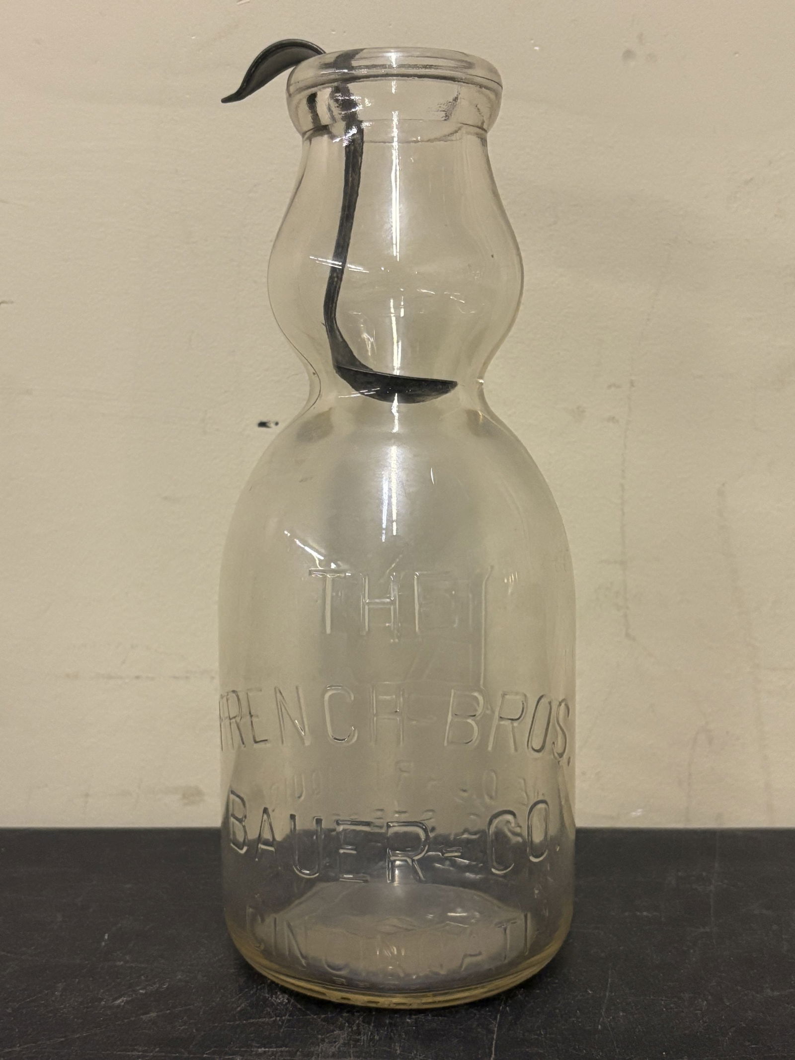 The French Bros. Bauer Co. Cincinnati, Ohio - Cream Top Glass Milk Bottle 4"X9.5" (1 of 2)