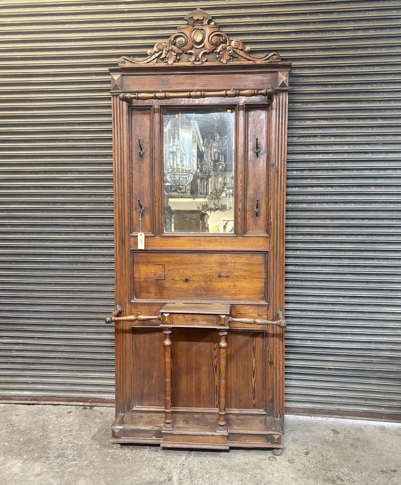 French Renaissance Or Henri II Style Antique Hall Tree With Carved Crest 11"X40"X96" (As Found,: French Renaissance Or Henri II Style Antique Hall Tree With Carved Crest 11"X40"X96" (As Found, Uneven Feet) - NOT AVAILABLE FOR SHIPPING, PICK UP OR TRANSPORT ONLY