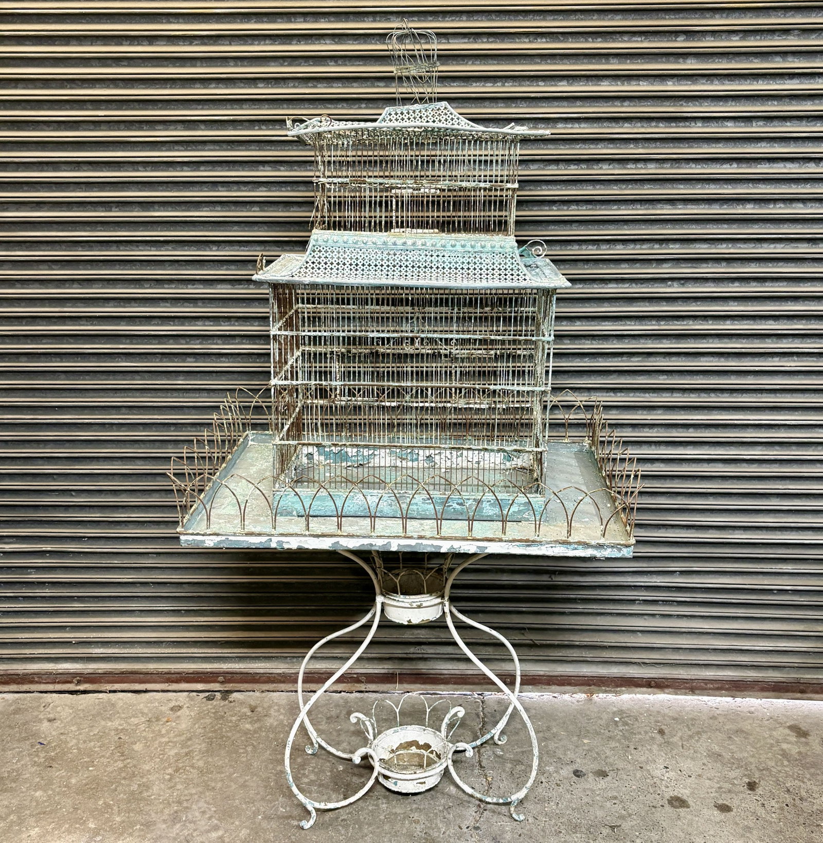 Antique Intricate Bird Cage Display With Wrought Iron Leg Base 28"X35"X68" - NOT AVAILABLE FOR (1 of 8)