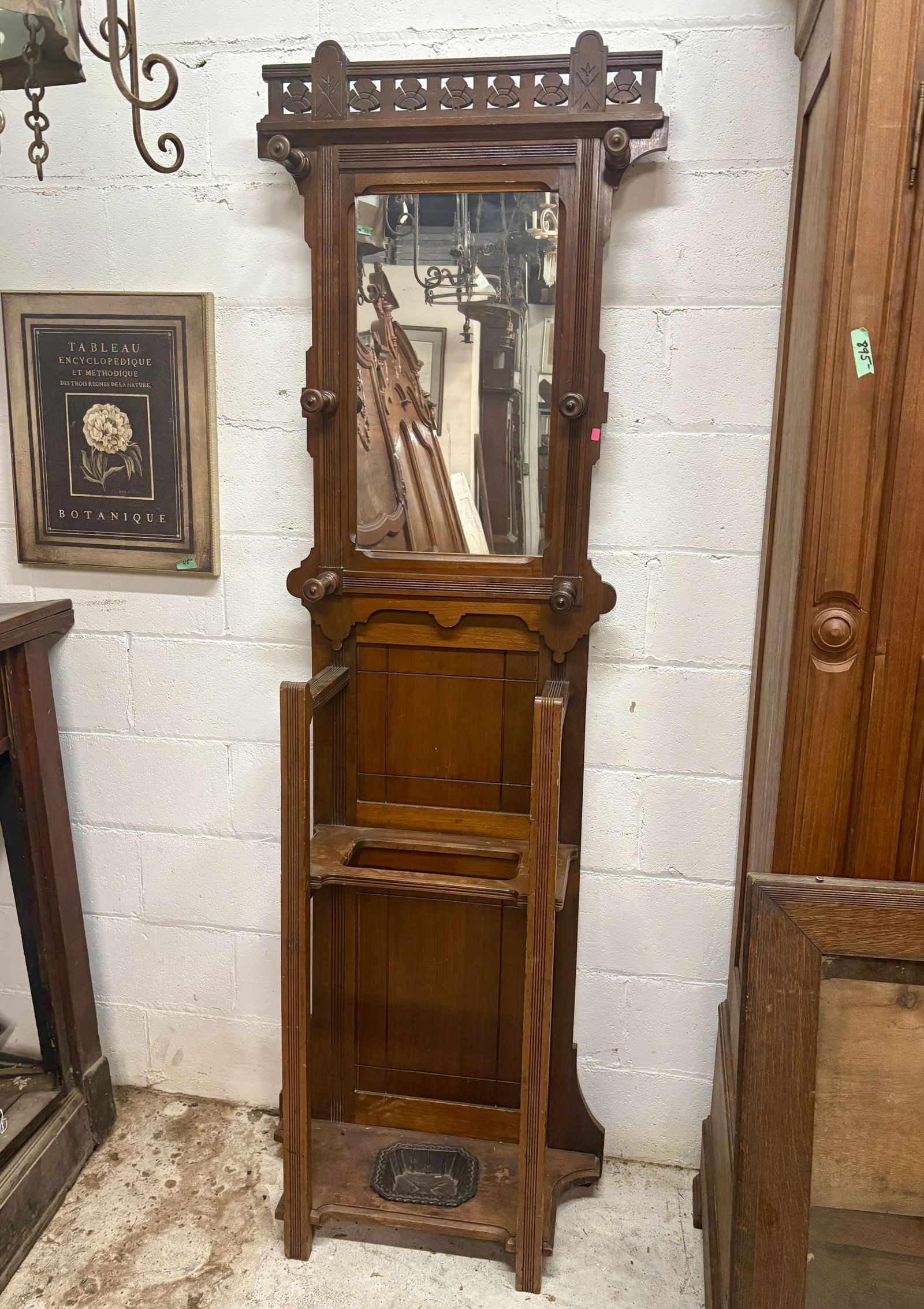 Antique Eastlake Victorian Style Hall Tree - Walnut; 12"X26.5"X81" - NOT AVAILABLE FOR SHIPPING, (1 of 8)