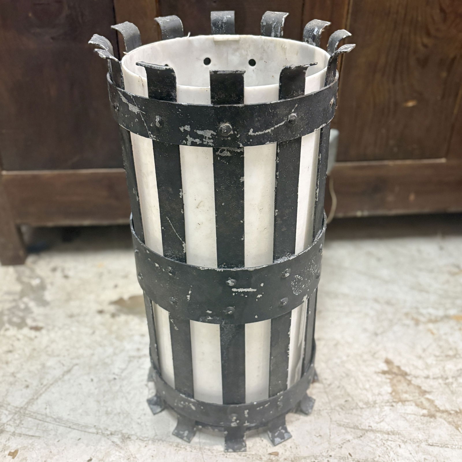 Architectural Salvage Style Wrought Iron - White Glass Light Fixture 14"X24"X26": Architectural Salvage Style Wrought Iron - White Glass Light Fixture 14"X24"X26"