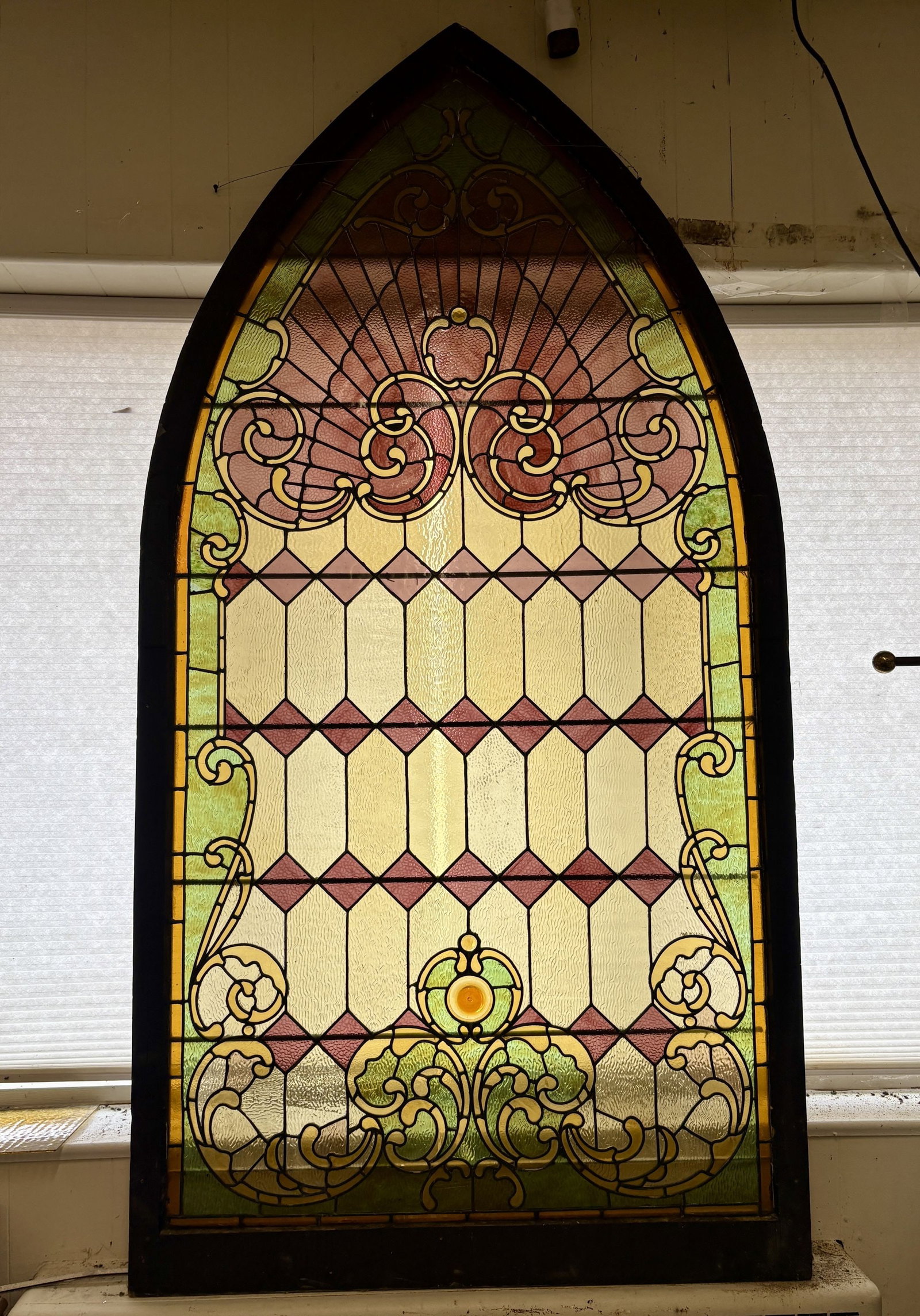 Antique Cathedral Architectural Salvage Framed Stained Glass Window 44"X86" - NOT AVAILABLE FOR (1 of 7)