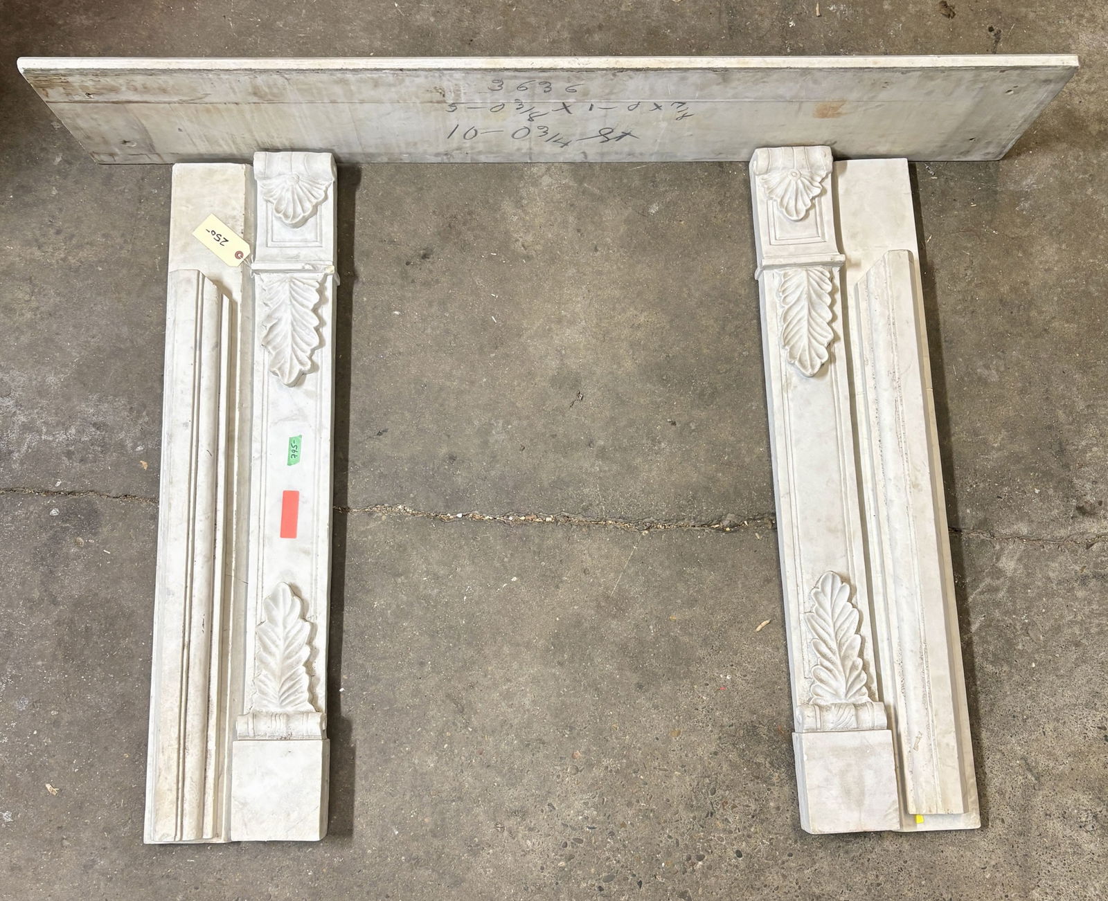 Fireplace Mantel Surround - White Marble; Some Damage. Mantel Shelf Measuring 12"X60" (1 of 6)