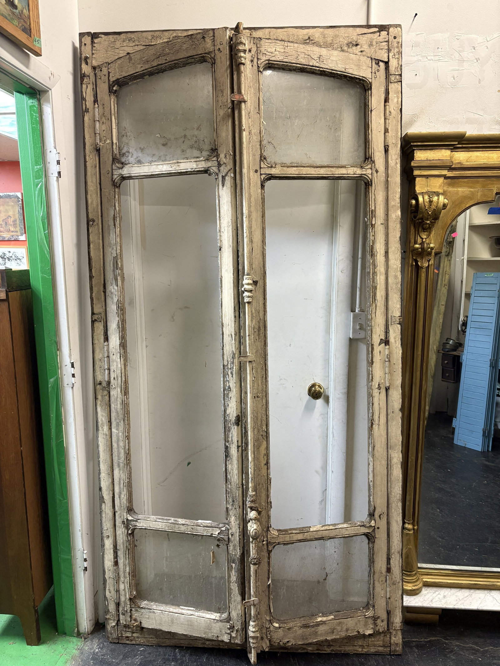 Antique French Paneled Glass Doors, Architectural Salvage; 45"X84" (Some Glass Panes Missing) -: Antique French Paneled Glass Doors, Architectural Salvage; 45"X84" (Some Glass Panes Missing) - NOT AVAILABLE FOR SHIPPING, PICK UP OR TRANSPORT ONLY