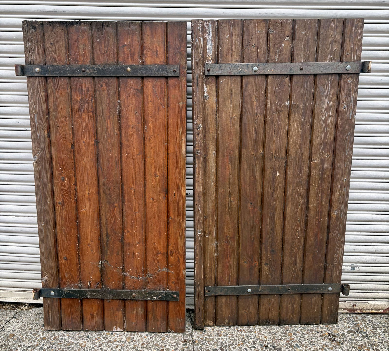 Pair Of Vintage Reclaimed French Doors With Black Metal Strap Hinges 24"X50" - NOT AVAILABLE FOR: Pair Of Vintage Reclaimed French Doors With Black Metal Strap Hinges 24"X50" - NOT AVAILABLE FOR SHIPPING, PICK UP OR TRANSPORT ONLY