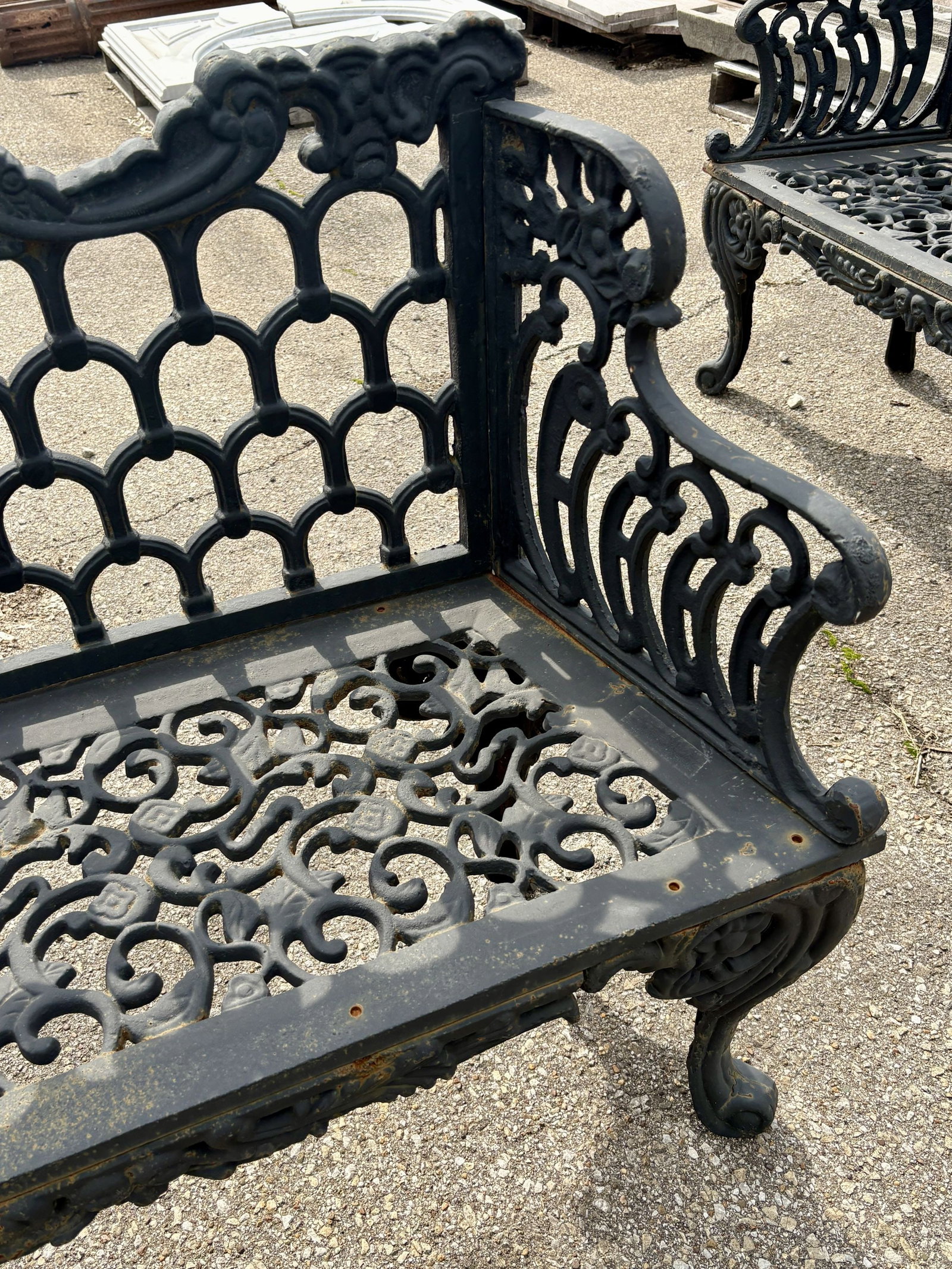 Cast Iron Victorian Style Heavy Black Settee - Garden Bench; Gothic - Horseshoe Patterns 17"X41"X34" - 4