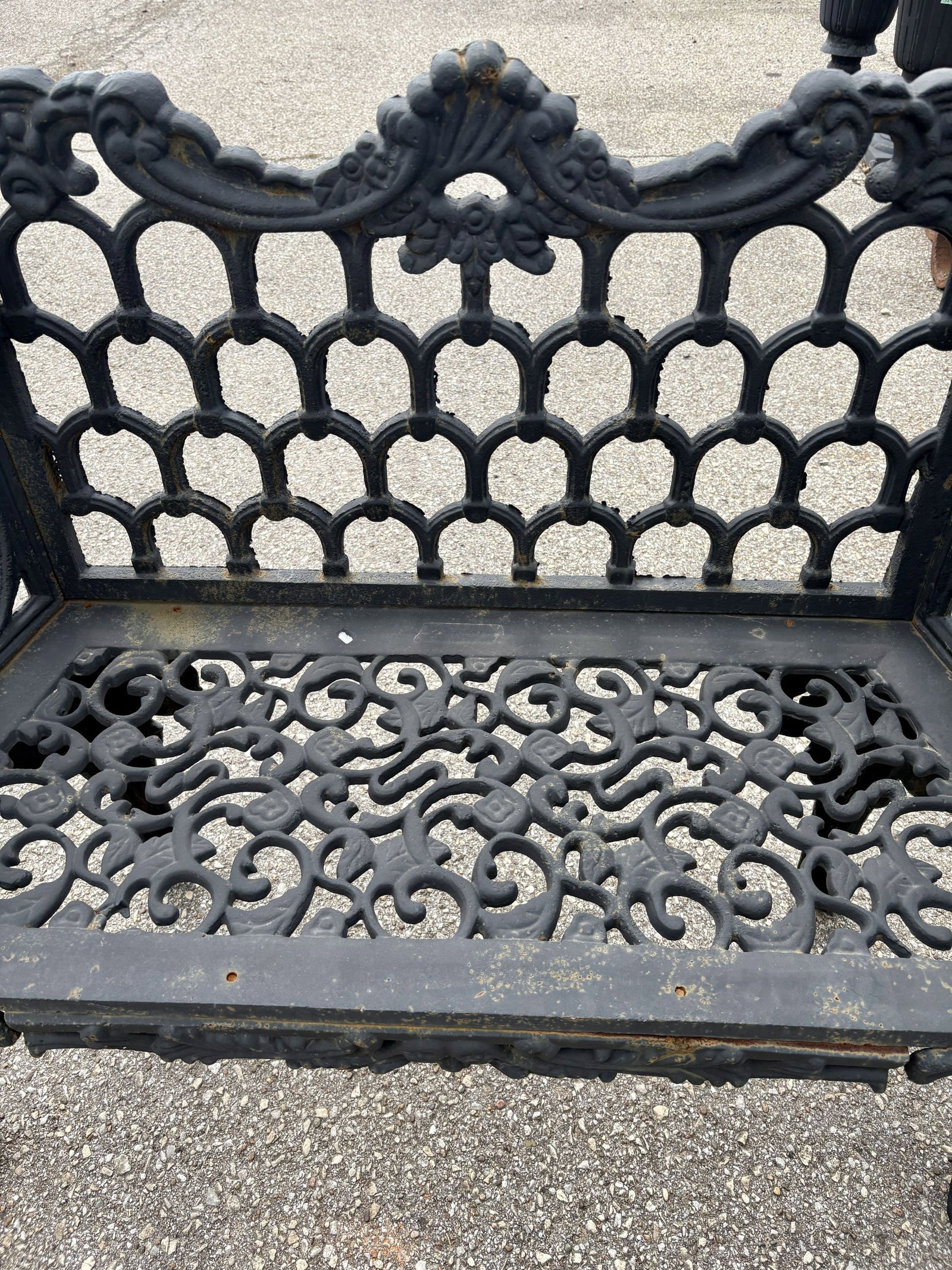 Cast Iron Victorian Style Heavy Black Settee - Garden Bench; Gothic - Horseshoe Patterns 17"X41"X34" - 3