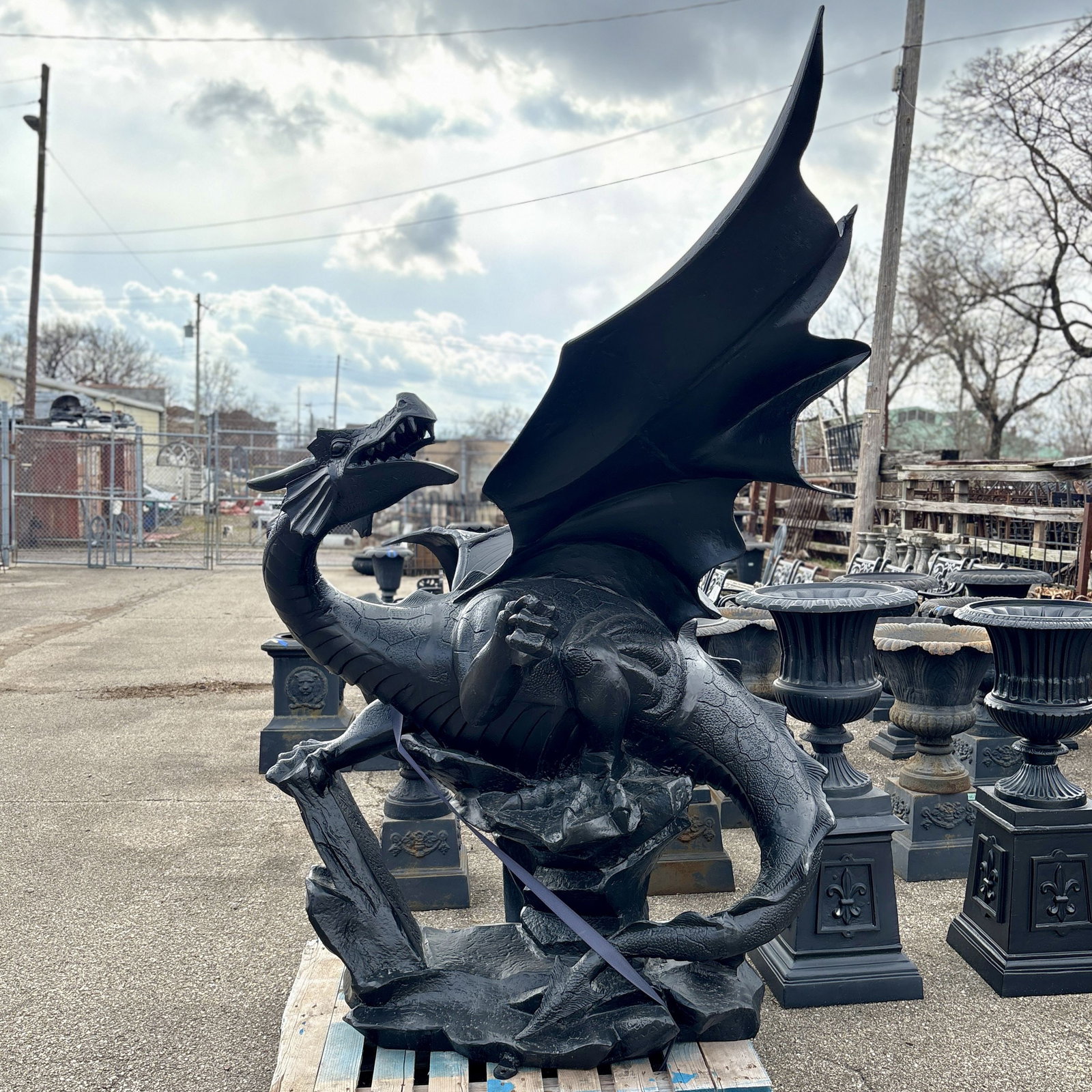 Large Cast Metal Dragon Statue - Outdoor Decoration 60"X60"X97" - NOT AVAILABLE FOR SHIPPING, PICK (1 of 11)