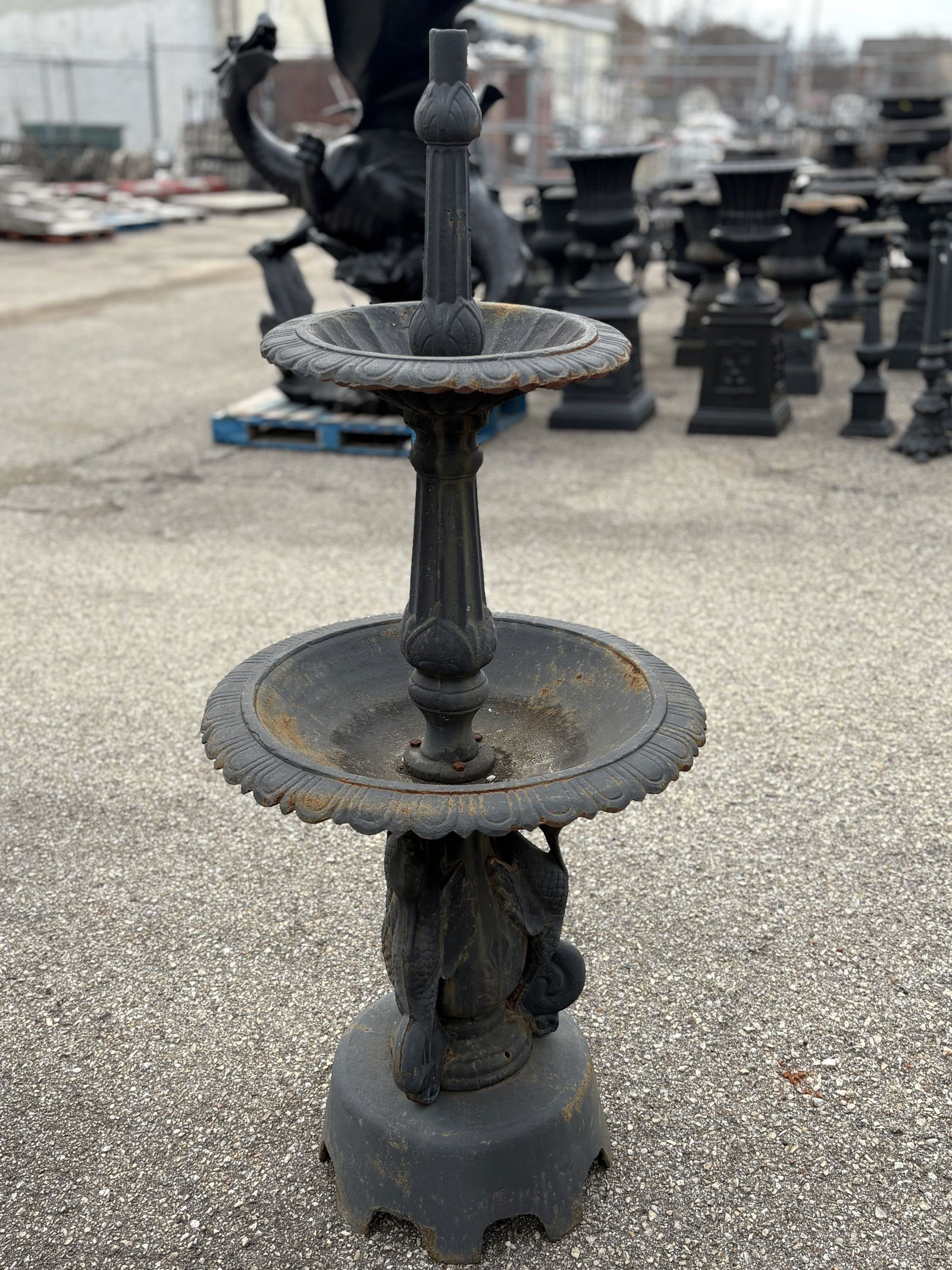 Cast Iron Two-Tier Victorian Style Swan Decorated Fountain - Decoration 24"X24"X56" - NOT: Cast Iron Two-Tier Victorian Style Swan Decorated Fountain - Decoration 24"X24"X56" - NOT AVAILABLE FOR SHIPPING, PICK UP OR TRANSPORT ONLY