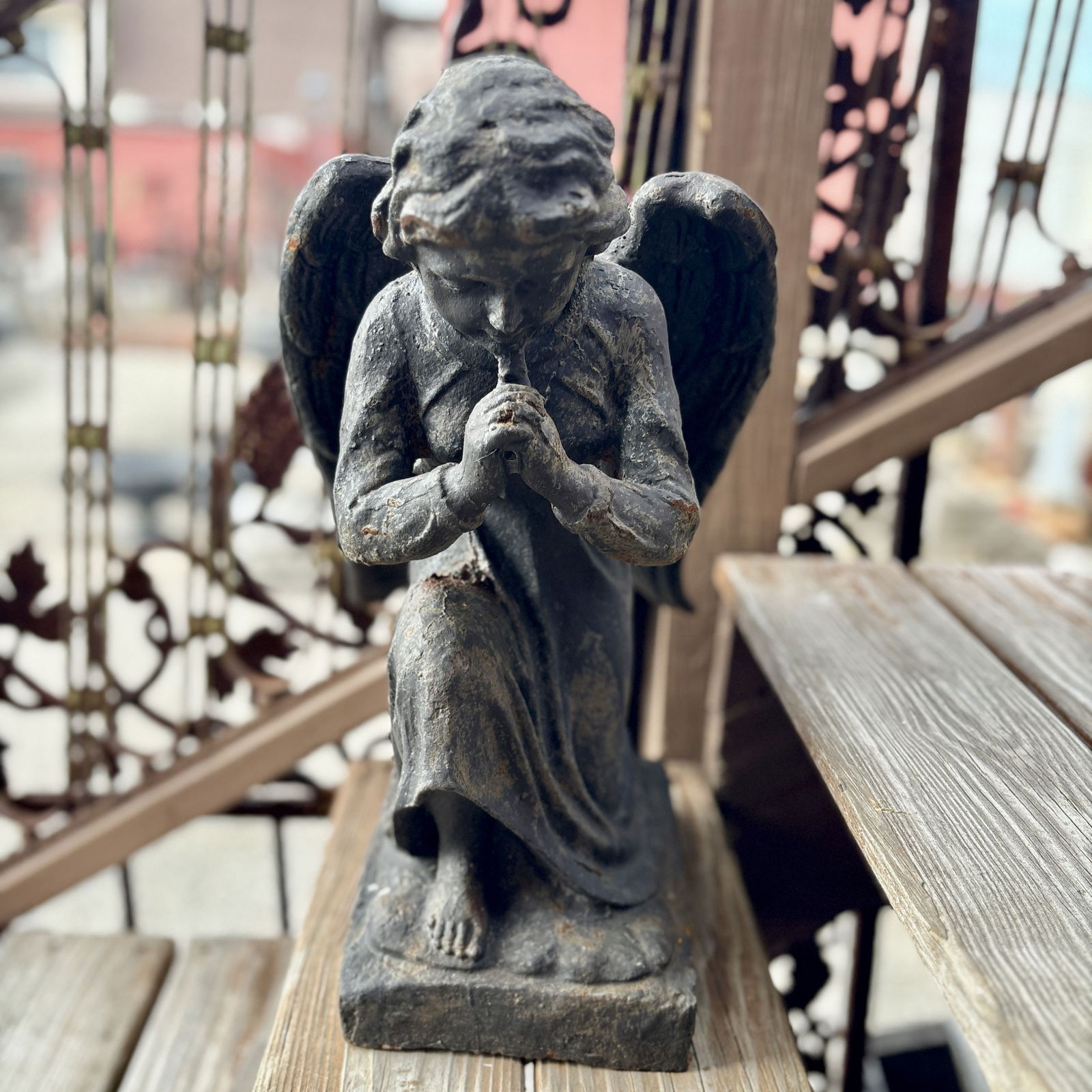 Angel Cast Iron Garden Statue - Cherub Sculpture 10"X13"X20": Angel Cast Iron Garden Statue - Cherub Sculpture 10"X13"X20"