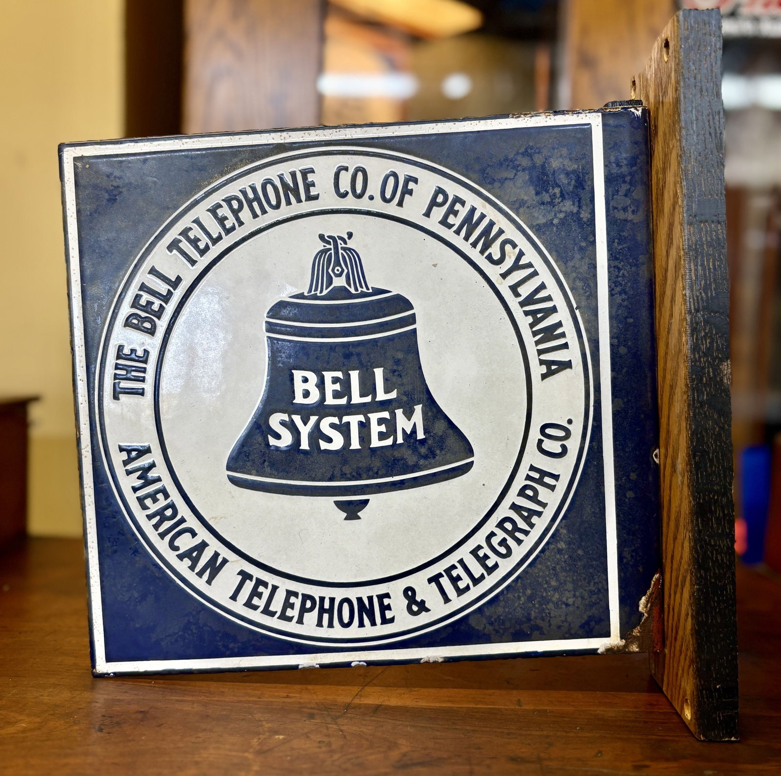 Antique Porcelain Bell System Telephone - Telegraph Co. Flange Sign 4"X12"X12" - NOT AVAILABLE FOR (1 of 5)