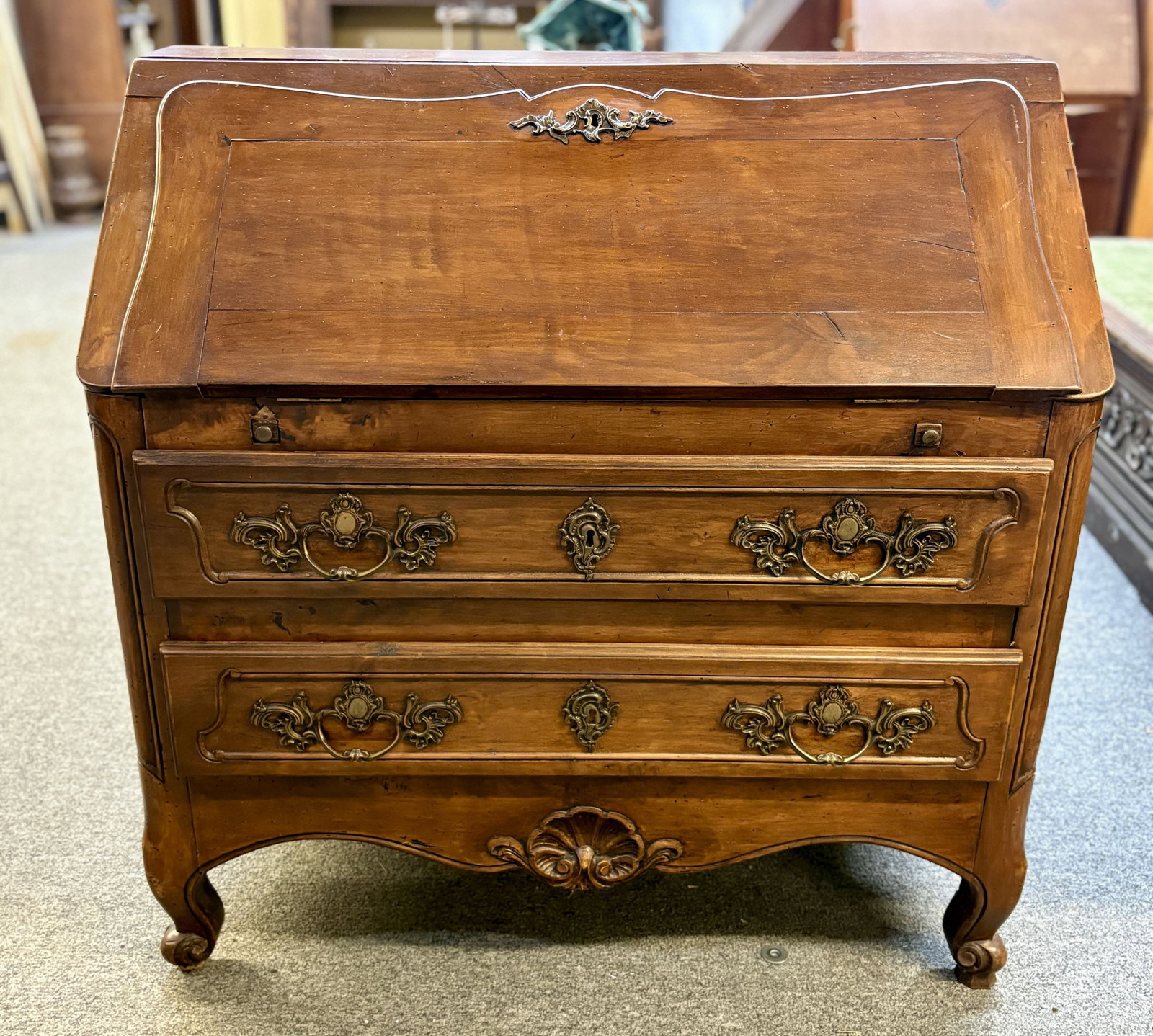 French Antique Secretary Desk - Slant Drop-Front Writing Surface With Drawers 19"X39"X40" (1 of 8)