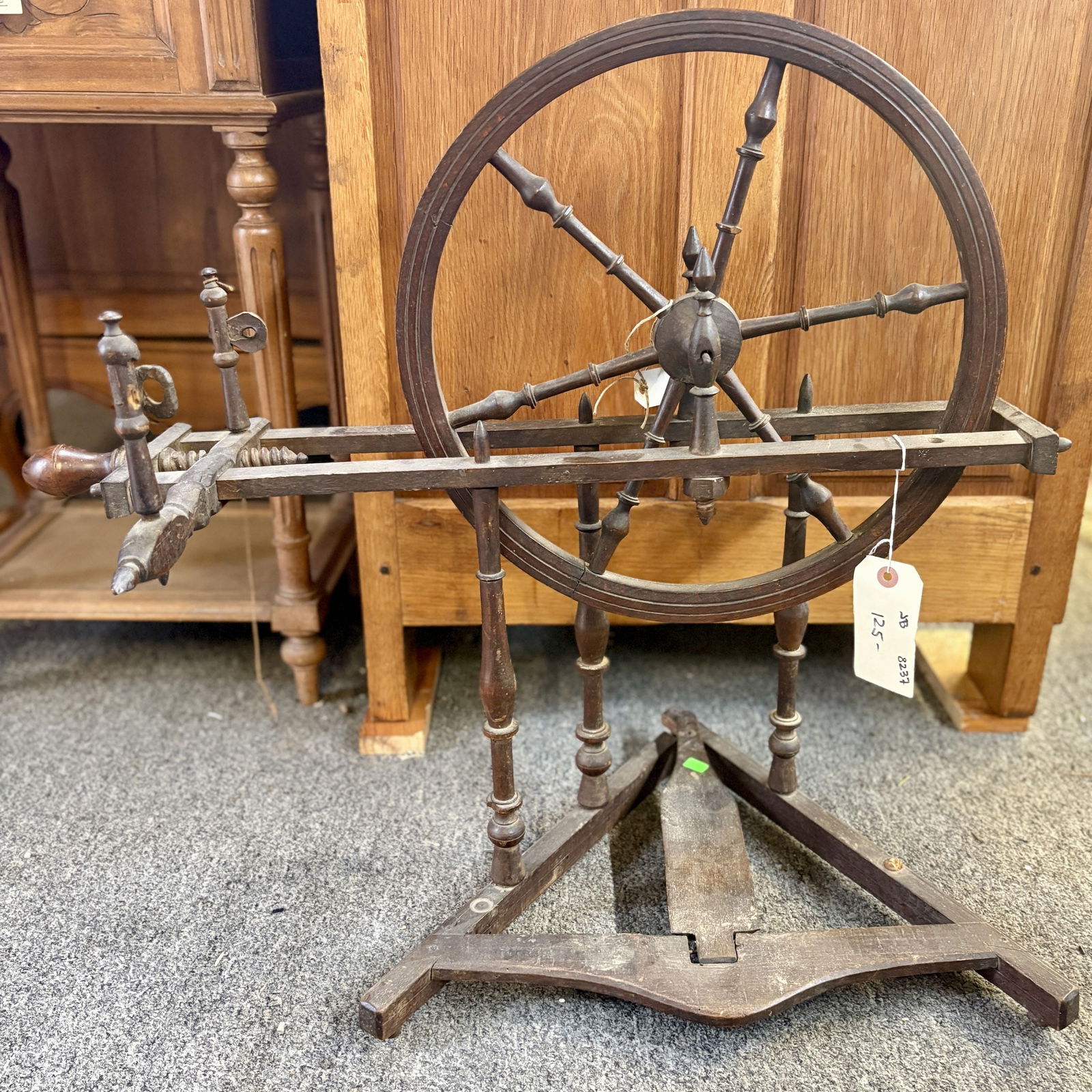 19th Century French Wooden Spinning Wheel As Found 12"X27"X25" - NOT AVAILABLE FOR SHIPPING, PICK (1 of 8)