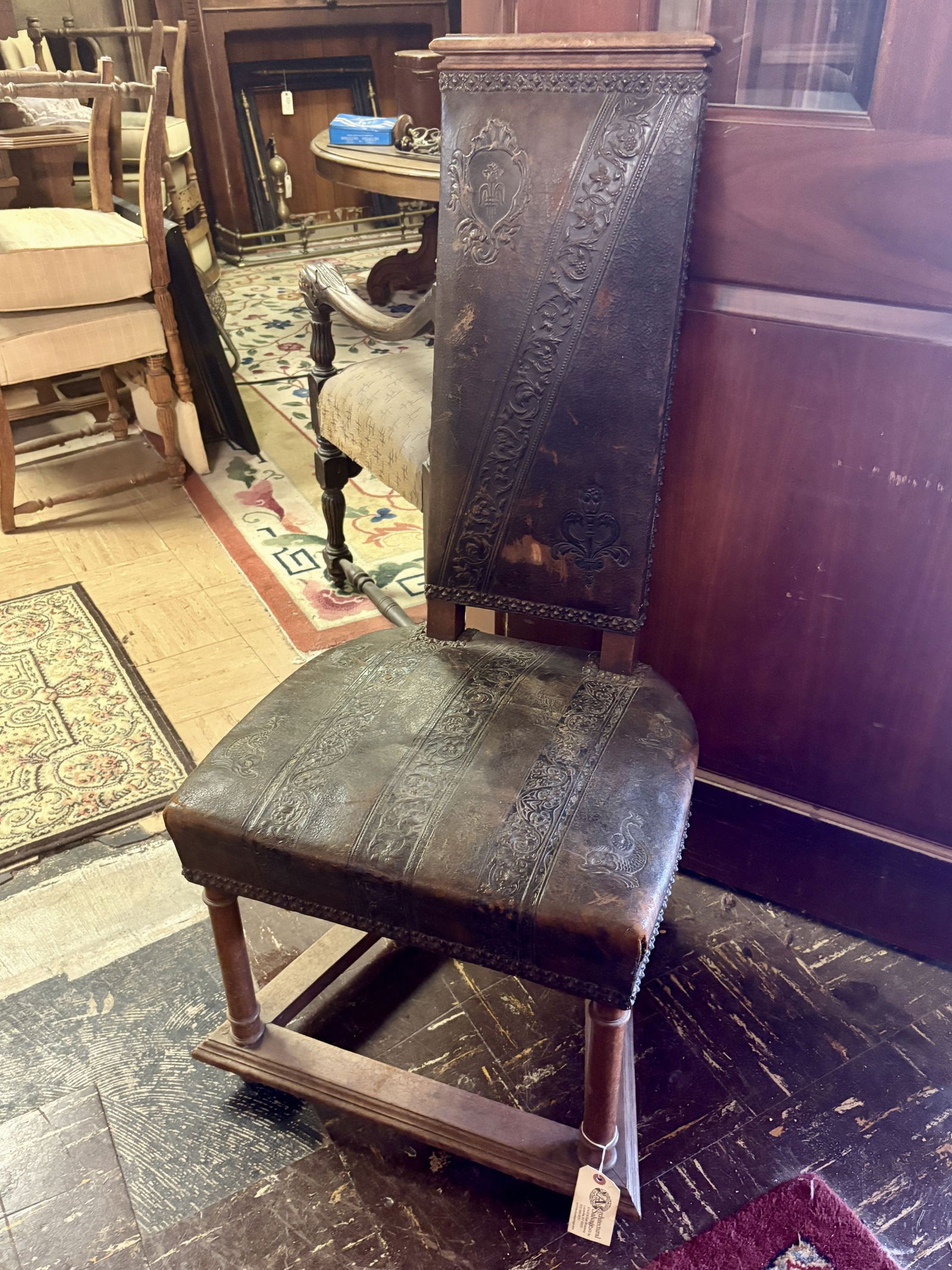 19th-century Spanish Revival or Neo-Renaissance Style Chair, featuring a Solid Wooden Structure and (1 of 8)