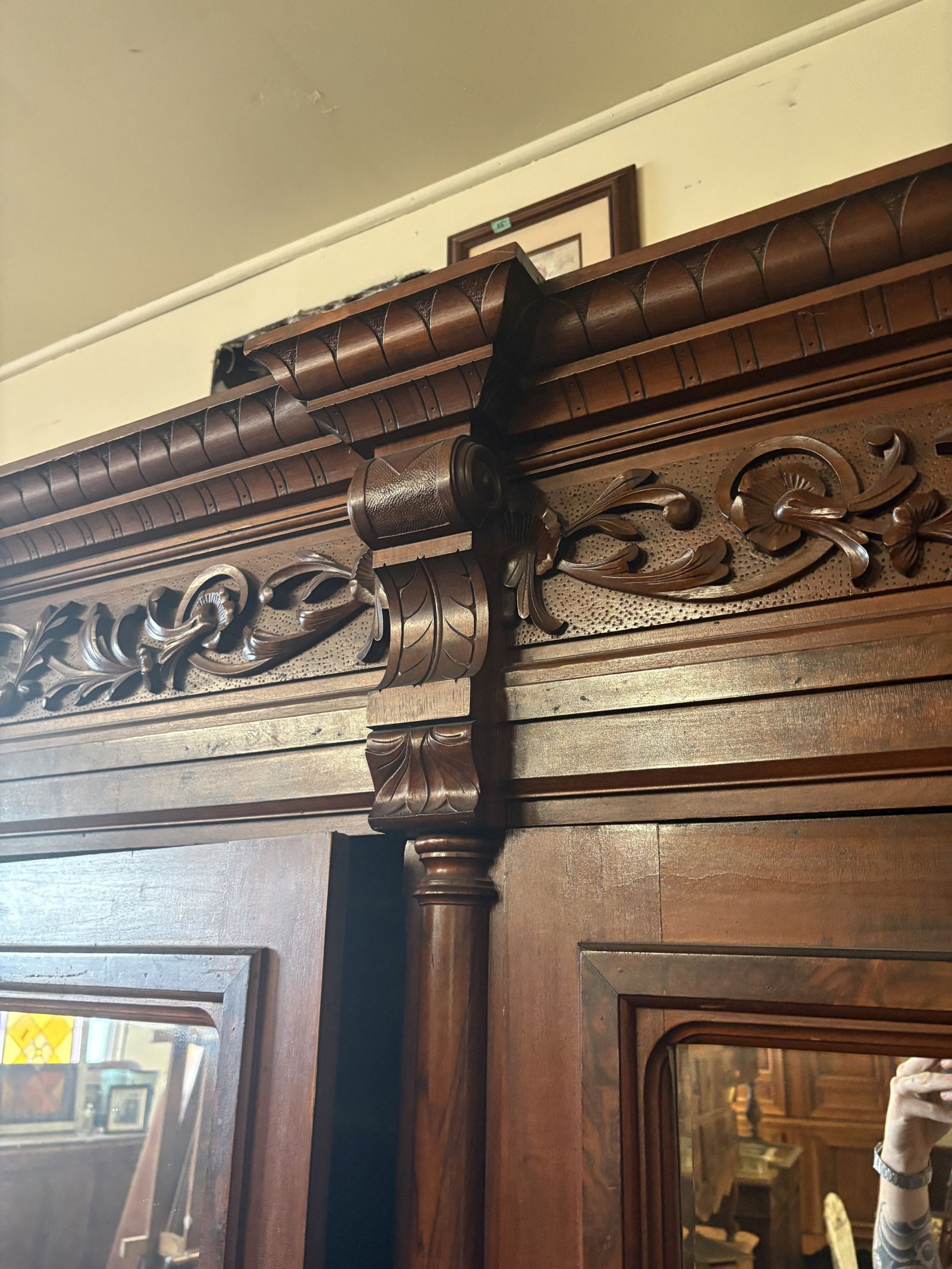 Antique Walnut Armoire, likely French in Origin, featuring Two Doors with Beveled Mirrored Panels - 5
